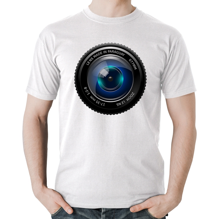 Camiseta Algodão Lente Câmera - Branca