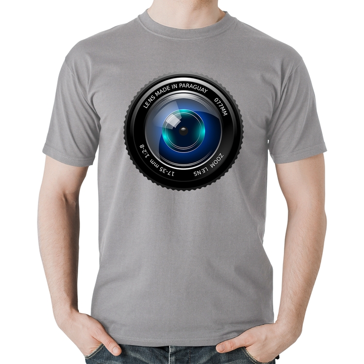 Camiseta Algodão Lente Câmera - Cinza