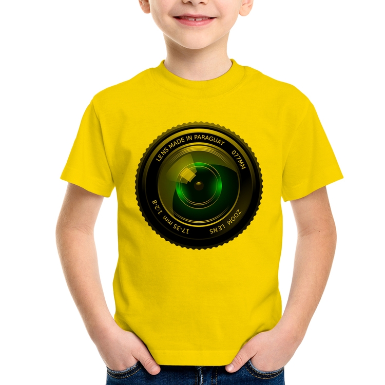 Camiseta Infantil Lente Câmera - Amarela
