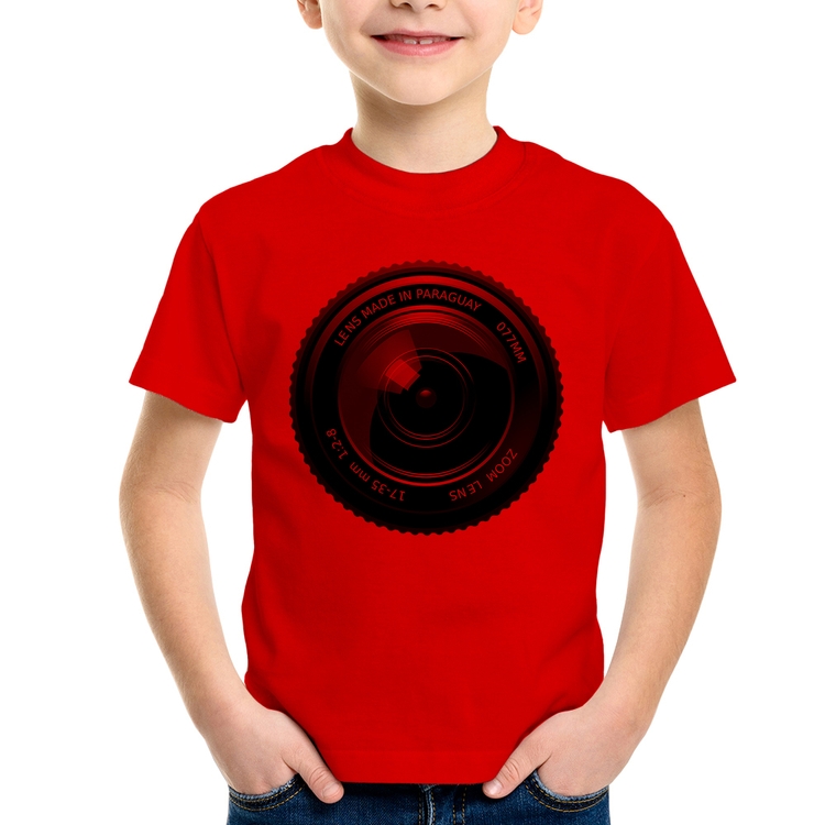 Camiseta Infantil Lente Câmera - Vermelha