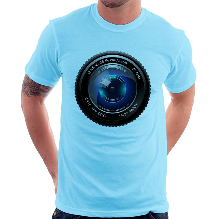 Camiseta Lente Câmera - Azul Bebê