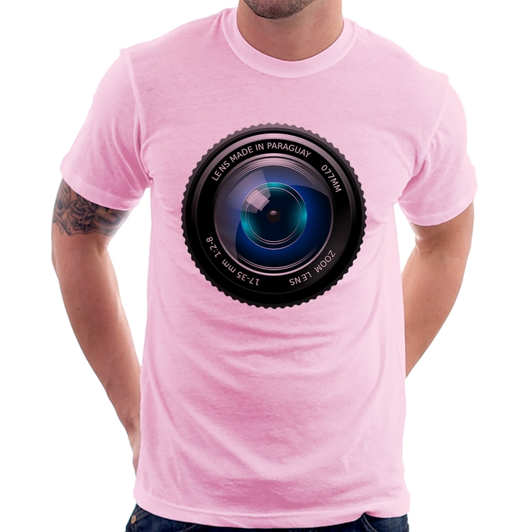Camiseta Lente Câmera - Rosa Bebê