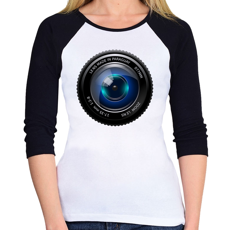 Baby Look Raglan Lente Câmera Manga 3/4