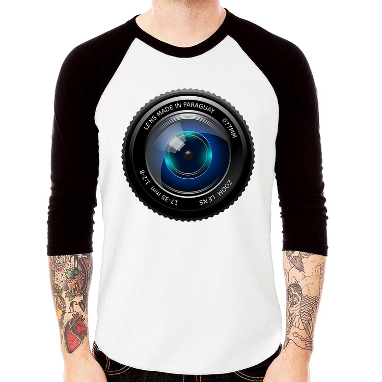 Camiseta Raglan Lente Câmera Manga 3/4