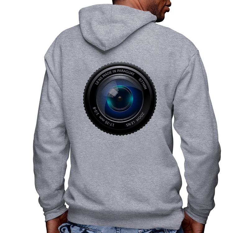 Blusa Moletom Lente Câmera Masculina com Capuz e Zíper - Mescla