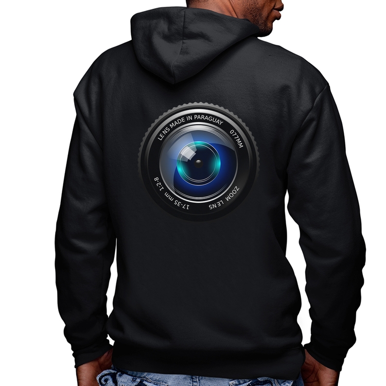 Blusa Moletom Lente Câmera Masculina com Capuz e Zíper