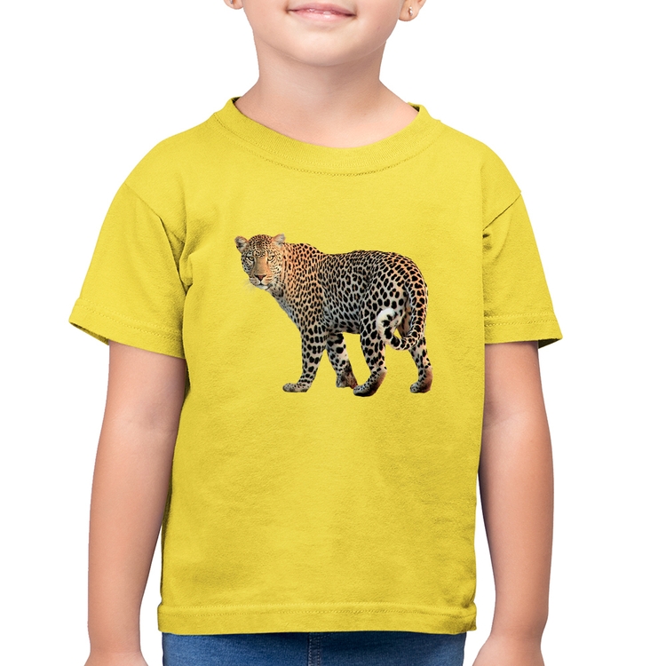 Camiseta Algodão Infantil Leopardo - Amarelo Canário