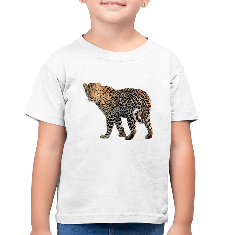 Camiseta Algodão Infantil Leopardo - Branca