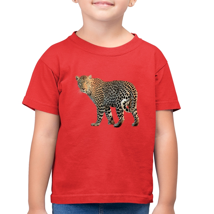 Camiseta Algodão Infantil Leopardo - Vermelha