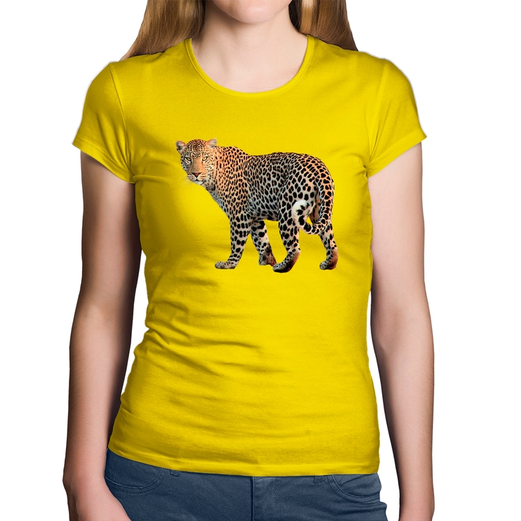 Baby Look Algodão Leopardo - Amarela