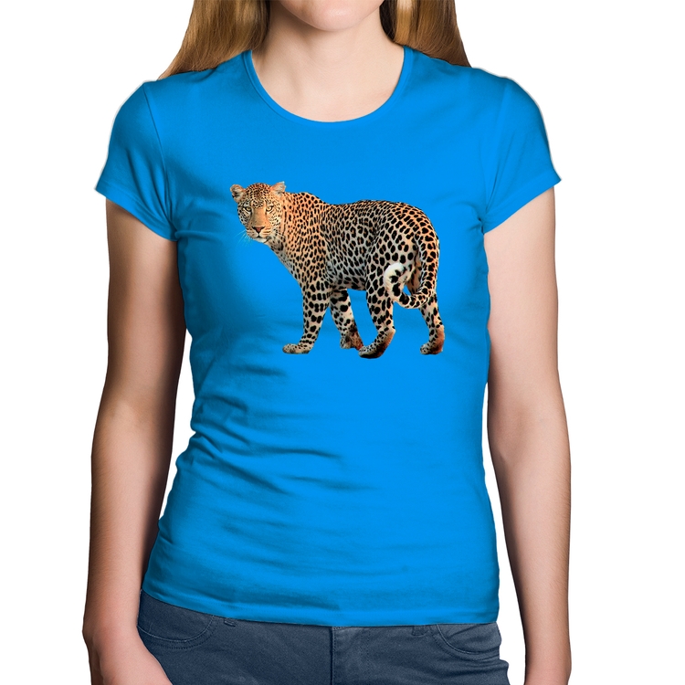 Baby Look Algodão Leopardo - Azul