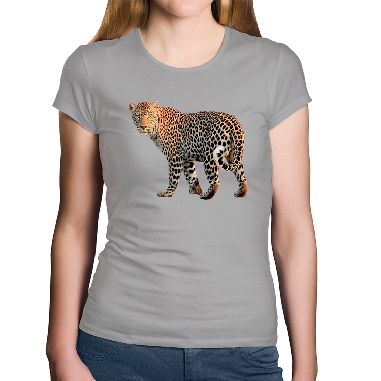 Baby Look Algodão Leopardo - Cinza