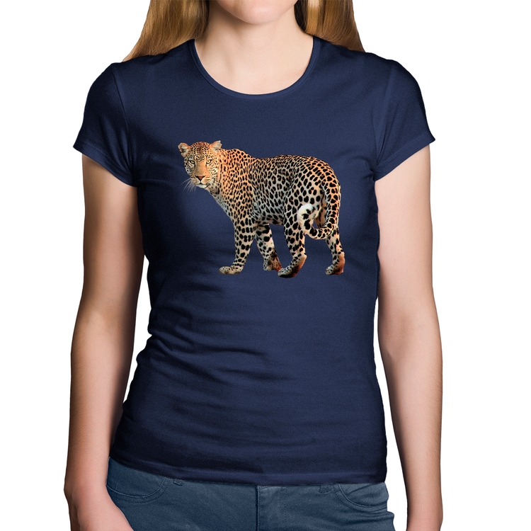 Baby Look Algodão Leopardo - Marinho