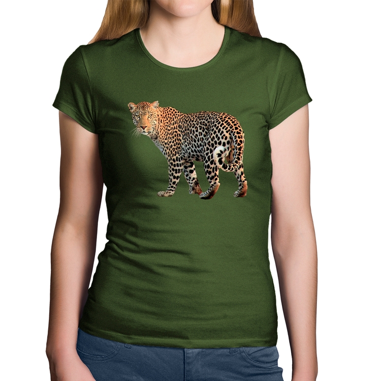 Baby Look Algodão Leopardo - Musgo