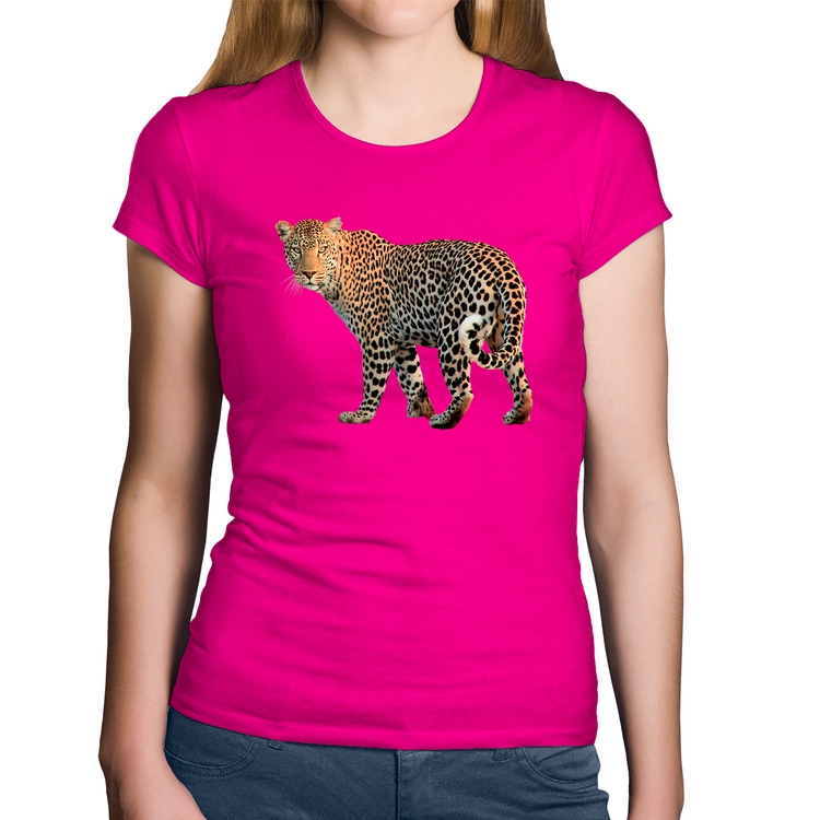 Baby Look Algodão Leopardo - Rosa