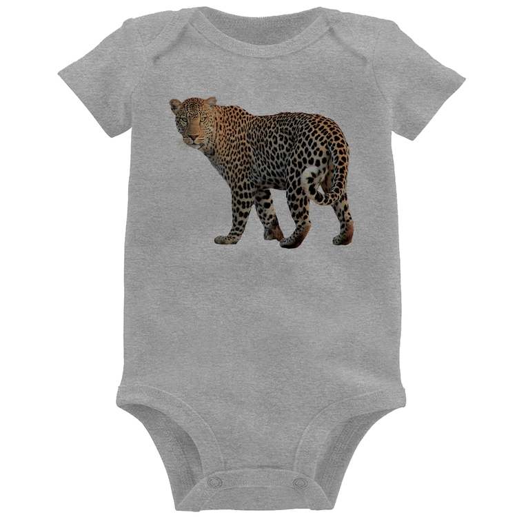Body Bebê Leopardo - Cinza