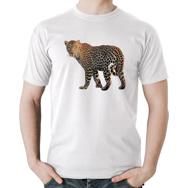 Camiseta Algodão Leopardo - Branca