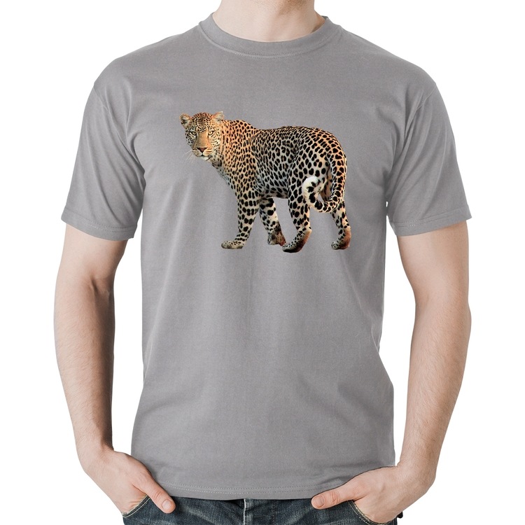Camiseta Algodão Leopardo - Cinza