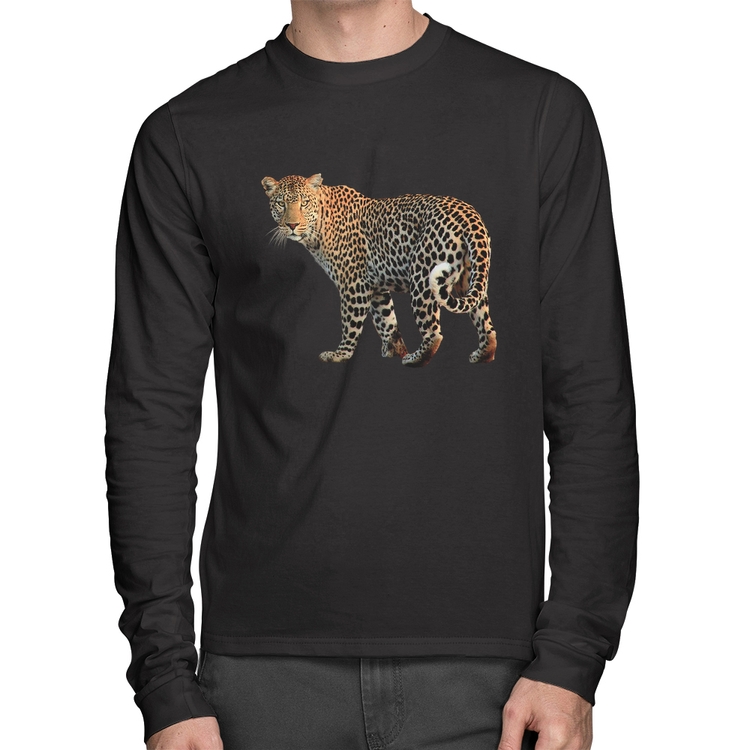 Camiseta Algodão Leopardo Manga Longa