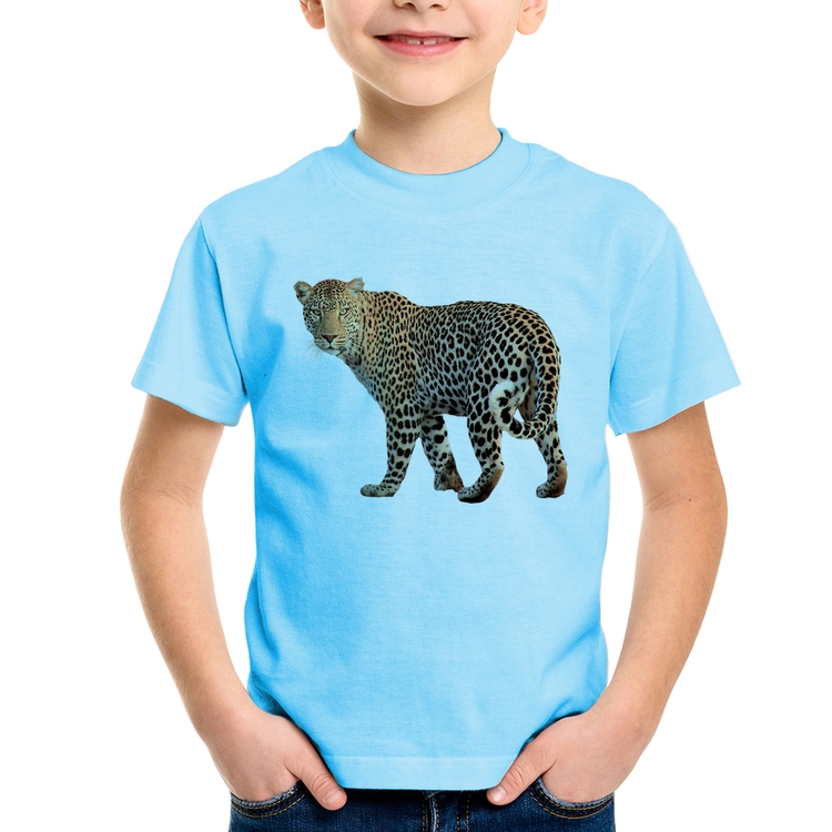 Camiseta Infantil Leopardo - Azul Bebê
