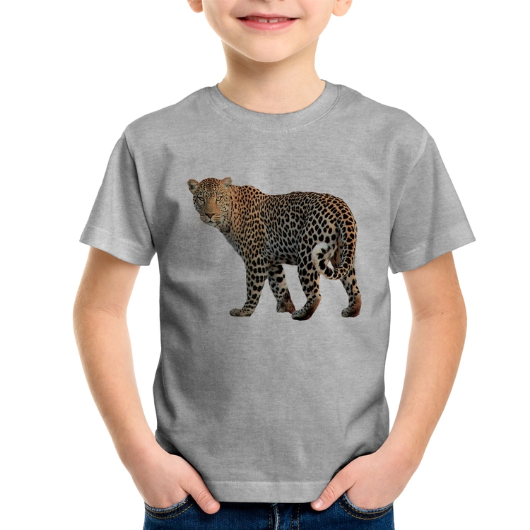 Camiseta Infantil Leopardo - Cinza