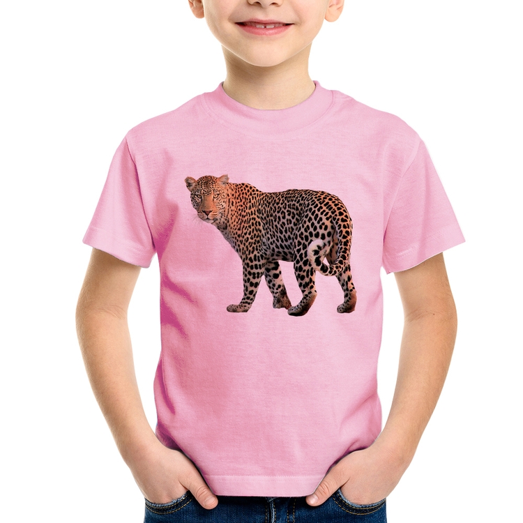 Camiseta Infantil Leopardo - Rosa Bebê