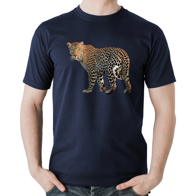 Camiseta Algodão Leopardo - Marinho