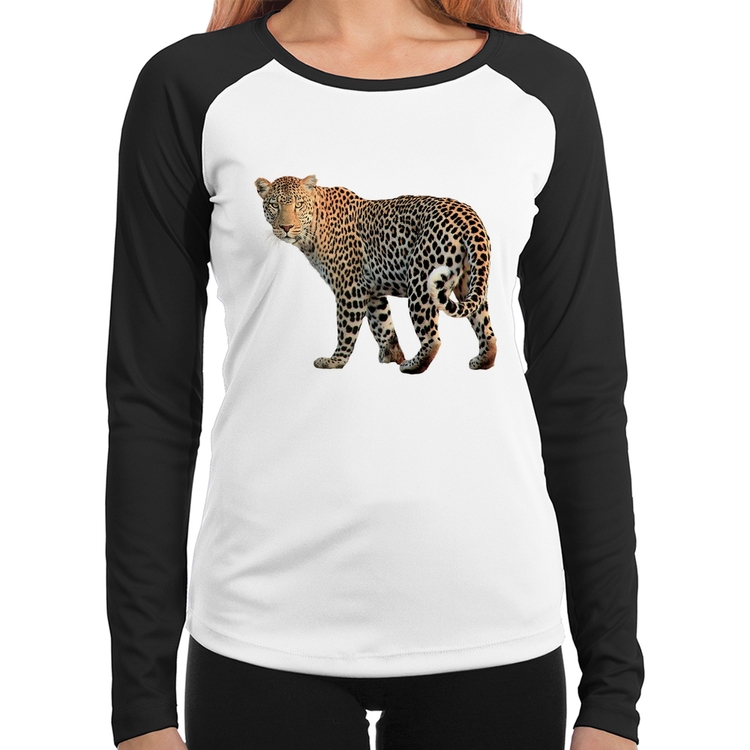 Baby Look Raglan Leopardo Manga Longa
