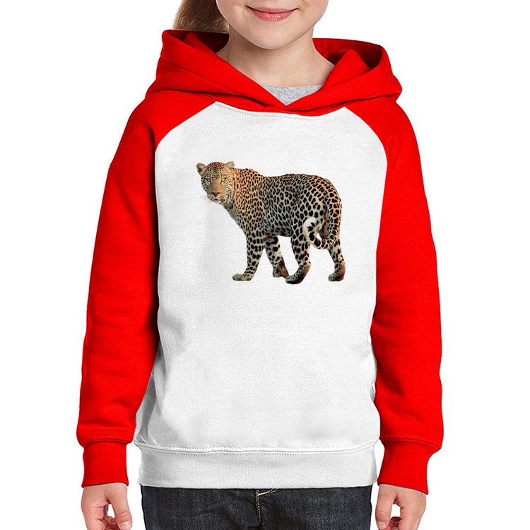 Moletom Infantil Leopardo - Branco/Vermelho