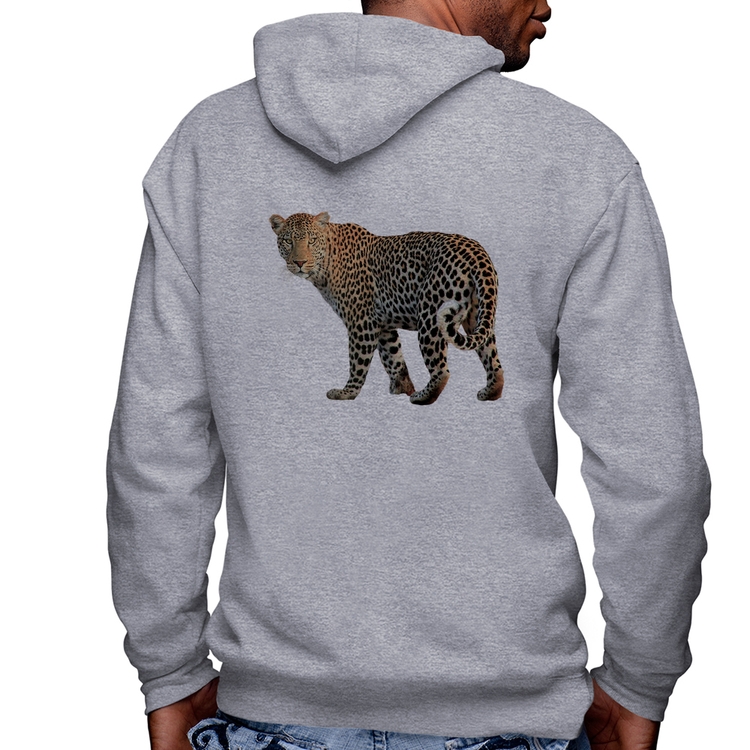 Blusa Moletom Leopardo Masculina com Capuz e Zíper - Mescla