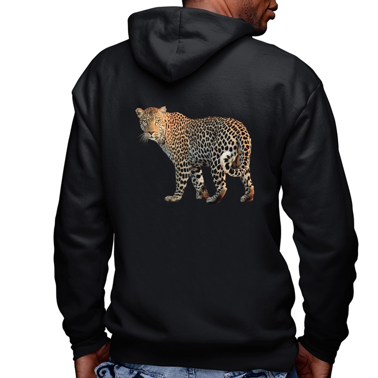 Blusa Moletom Leopardo Masculina com Capuz e Zíper