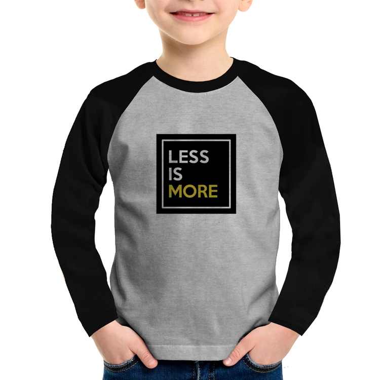 Camiseta Raglan Infantil Less is More Manga Longa - Cinza/Preto