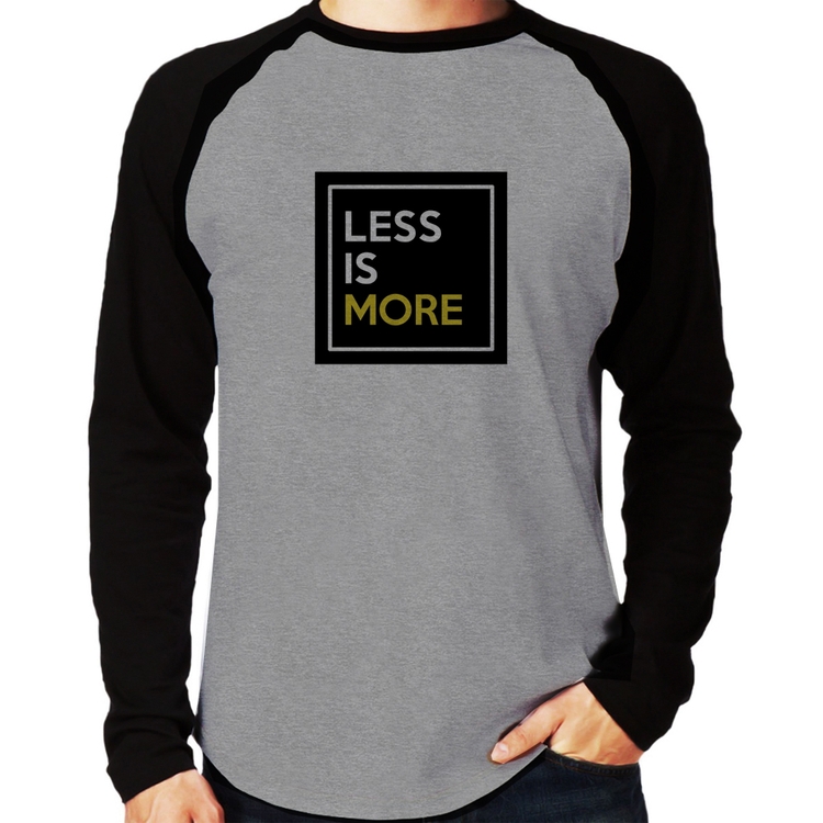 Camiseta Raglan Less is More Manga Longa - Cinza/Preto