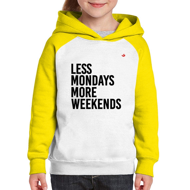 Moletom Infantil Less Mondays More Weekends - Branco/Amarelo