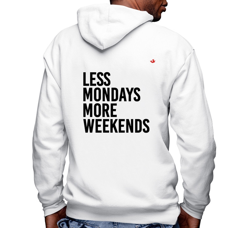 Blusa Moletom Less Mondays More Weekends Masculina com Capuz e Zíper - Branca