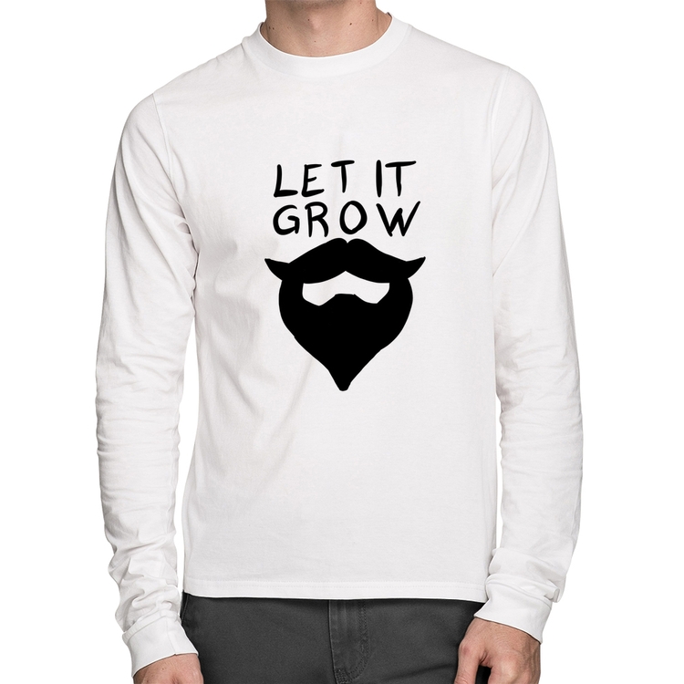 Camiseta Algodão Let it grow beard Manga Longa - Branca