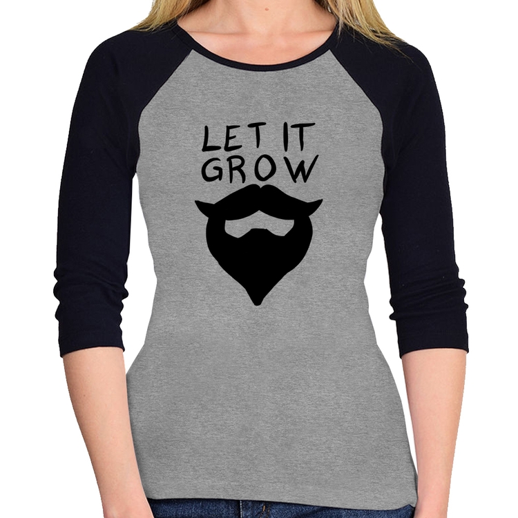 Baby Look Raglan Let it grow beard Manga 3/4 - Cinza/Preto