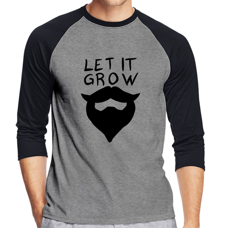 Camiseta Raglan Let it grow beard Manga 3/4 - Cinza/Preto
