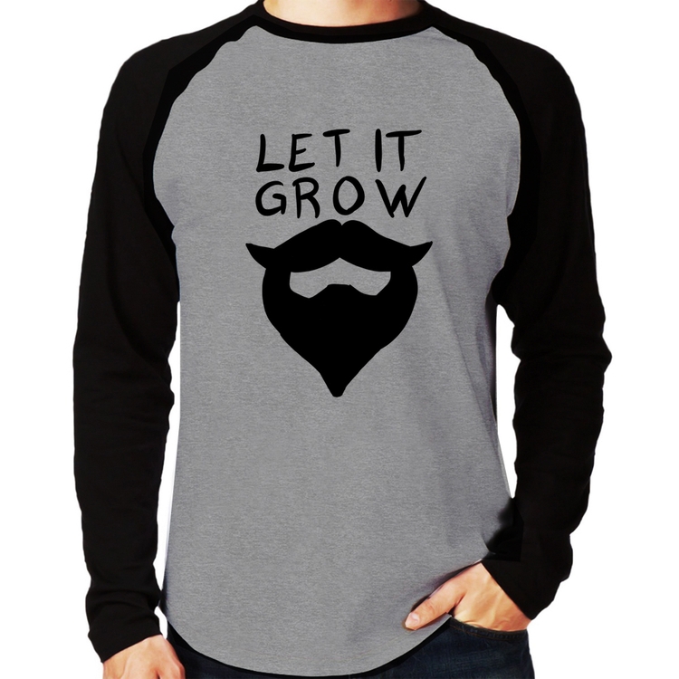 Camiseta Raglan Let it grow beard Manga Longa - Cinza/Preto