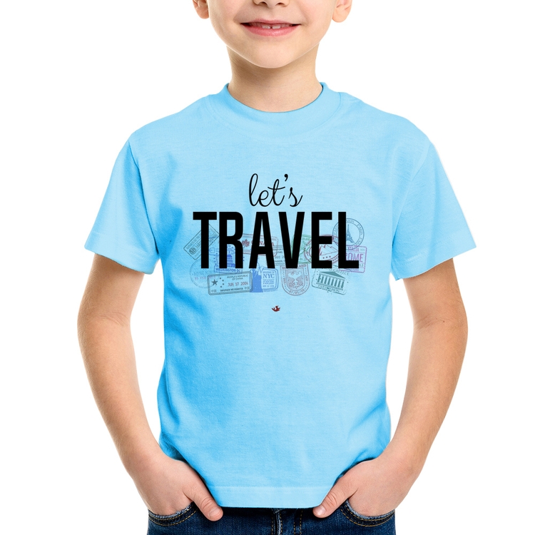 Camiseta Infantil Let's Travel - Azul Bebê