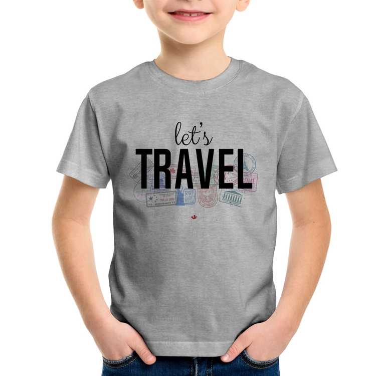 Camiseta Infantil Let's Travel - Cinza