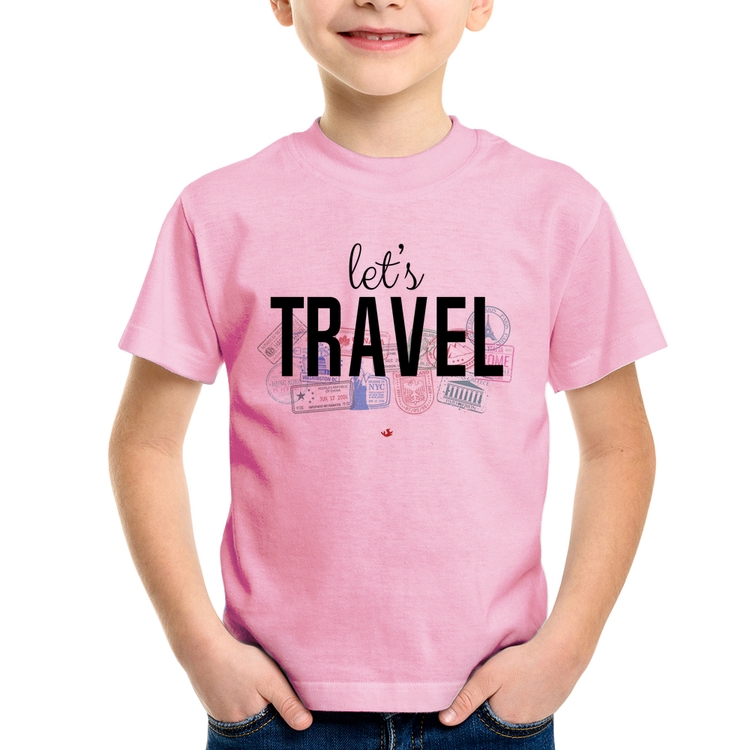 Camiseta Infantil Let's Travel - Rosa Bebê