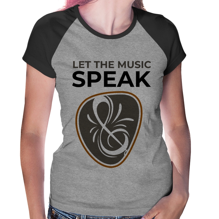 Baby Look Raglan Let the music speak - Cinza/Preto