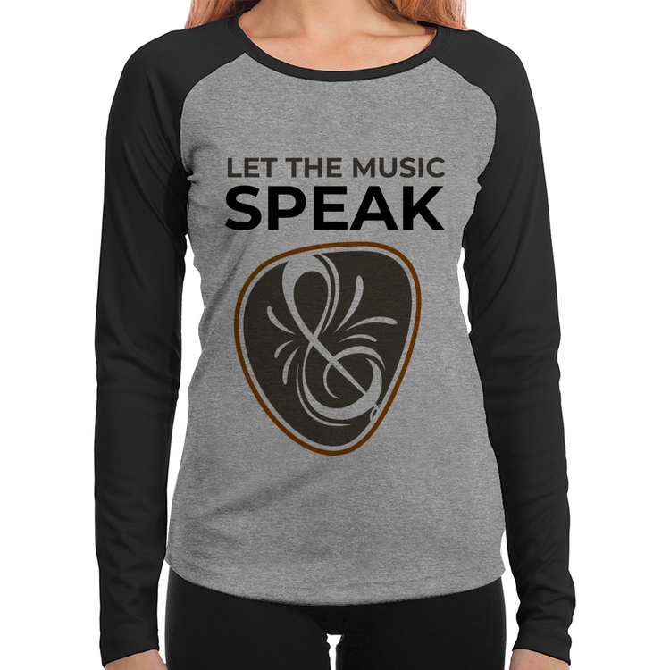 Baby Look Raglan Let the music speak Manga Longa - Cinza/Preto