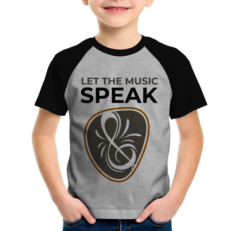Camiseta Raglan Infantil Let the music speak - Cinza/Preto