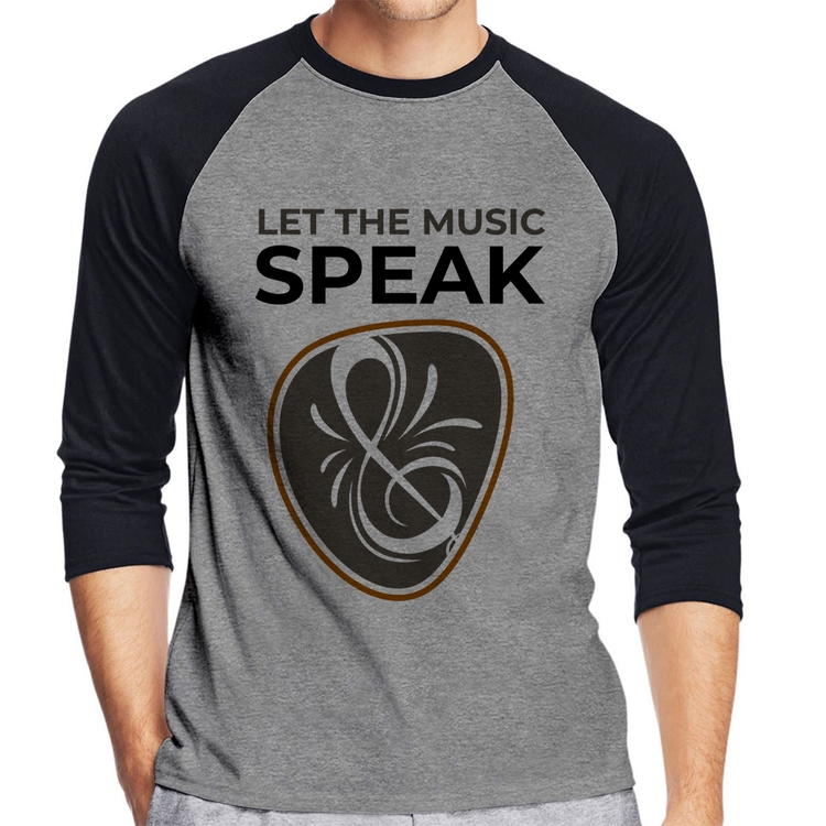 Camiseta Raglan Let the music speak Manga 3/4 - Cinza/Preto