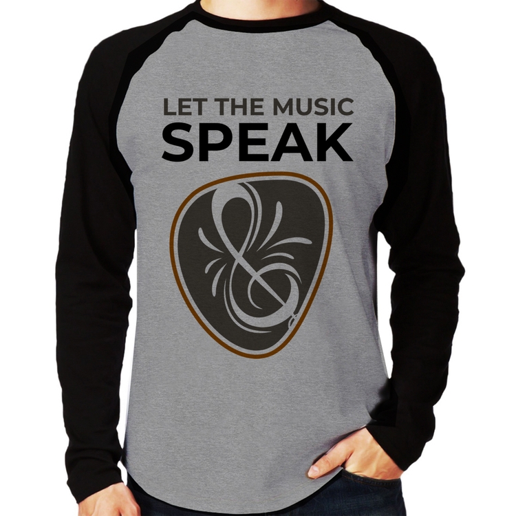 Camiseta Raglan Let the music speak Manga Longa - Cinza/Preto