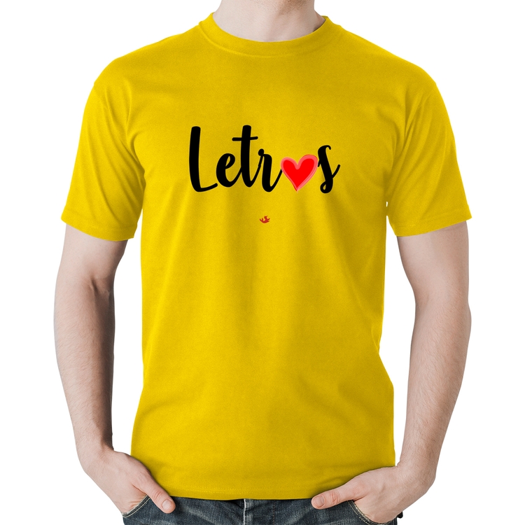 Camiseta Algodão Letras por amor - Amarela