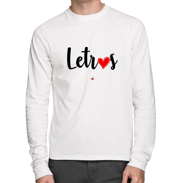 Camiseta Algodão Letras por amor Manga Longa - Branca