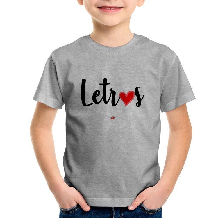 Camiseta Infantil Letras por amor - Cinza